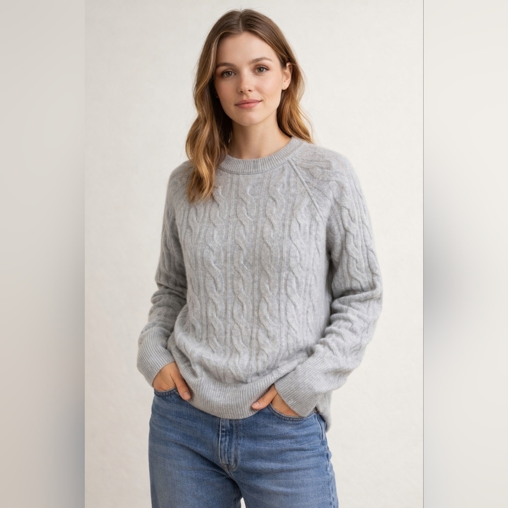 Aerie Light Gray Cable Knit Sweater